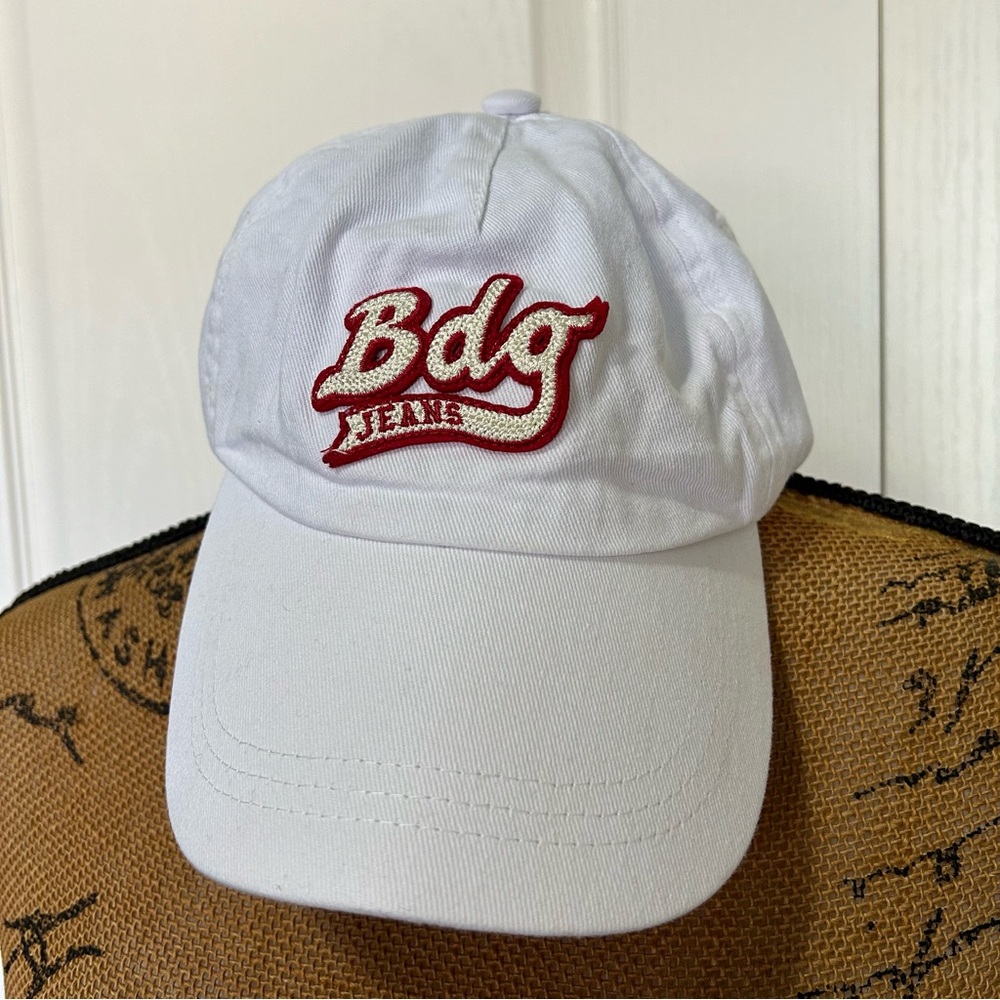 BDG Jeans Varsity Ball Cap Urban Outfitters White Red